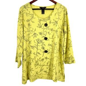 Ali Miles Sz Large Yellow Wearable Art to Wear Blouse Shirt Top Unique Artsy